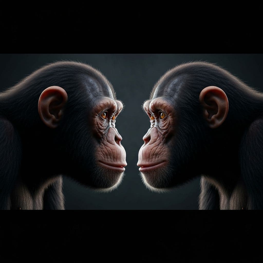 Two apes facing each other, the ape this meme